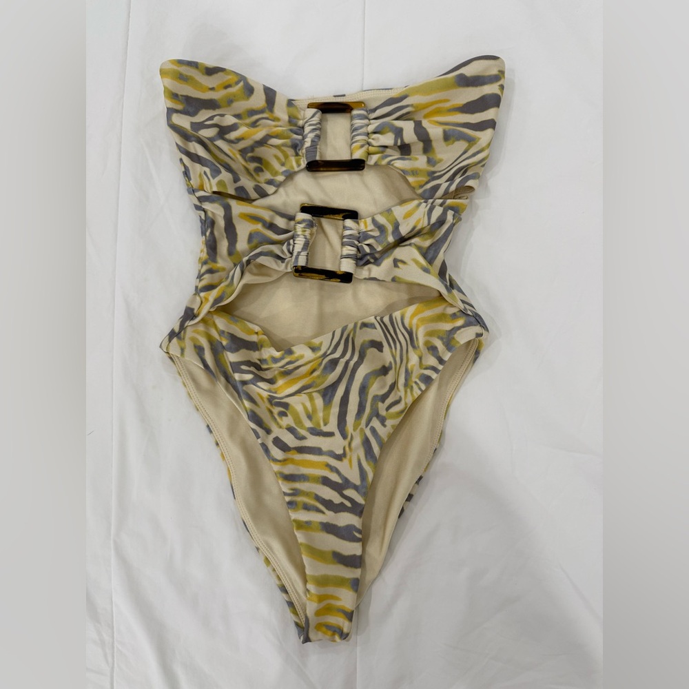REVOLVE Yellow and Gray One Piece Swimsuit with Cutouts